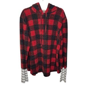 Haptics Hoodie Women’s 2XL Fleece Red Black Buffalo Plaid Drawstring